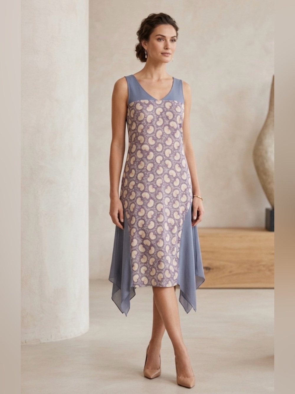Free People Sleeveless Lavender Paisley Handkerchief-Hem Dress